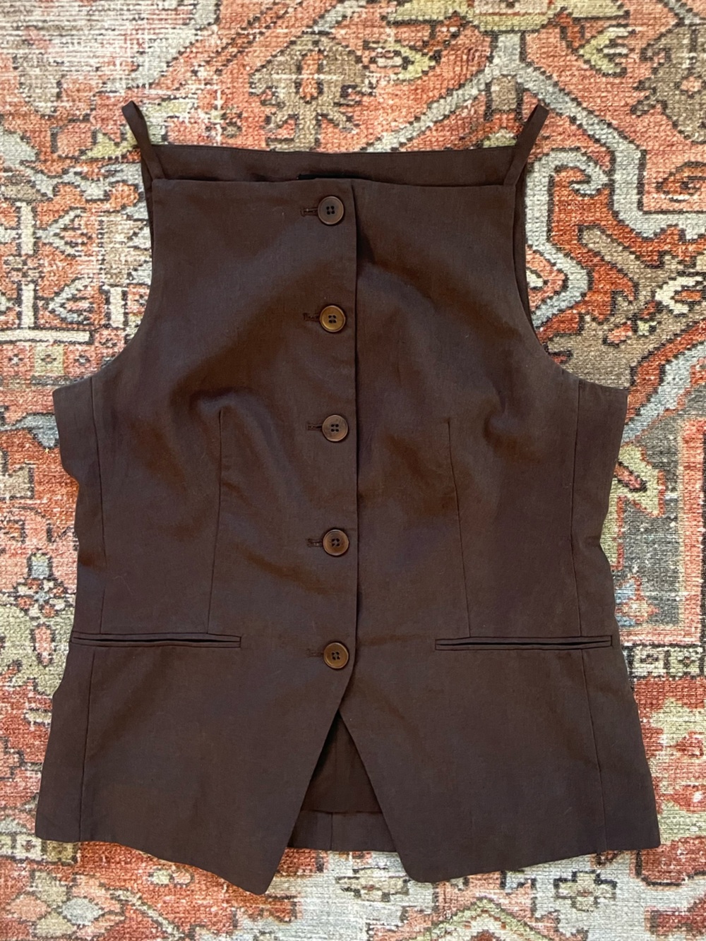 Madewell Dark Brown Button-Front Sleeveless Vest